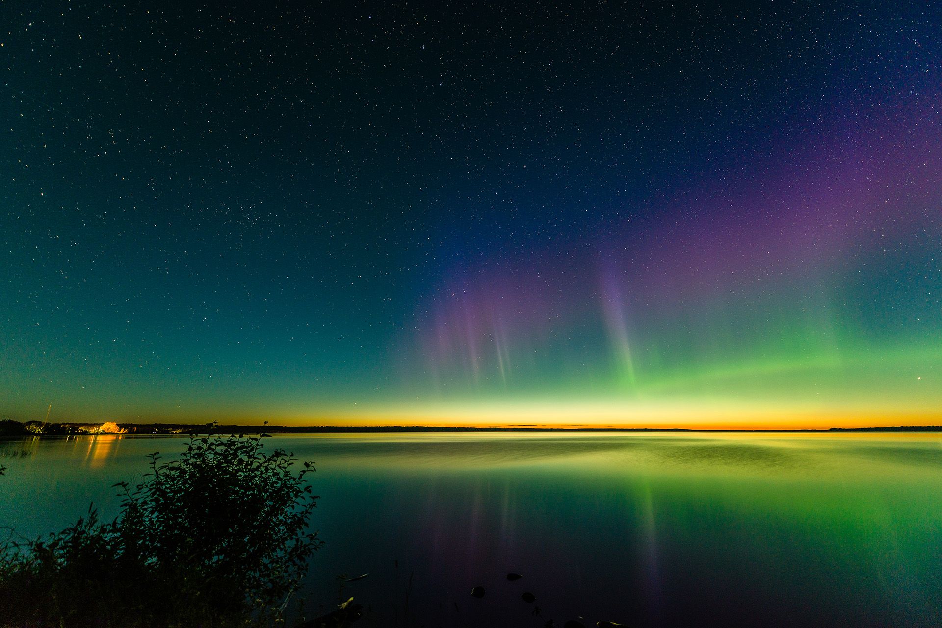 Northern Lights Over Frederick House Lake in Timmins, Ontario.